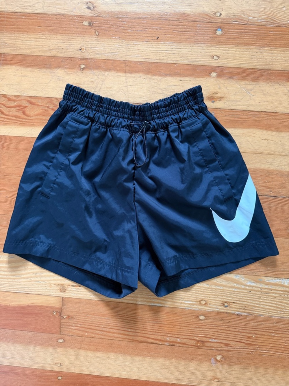 Nike High Waisted Toggle Black Logo Shorts Small